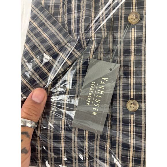Vintage 90s Van Heusen Seersucker Button Down Short Sleeve Shirt Large 16-16 1/2 - Picture 6 of 8